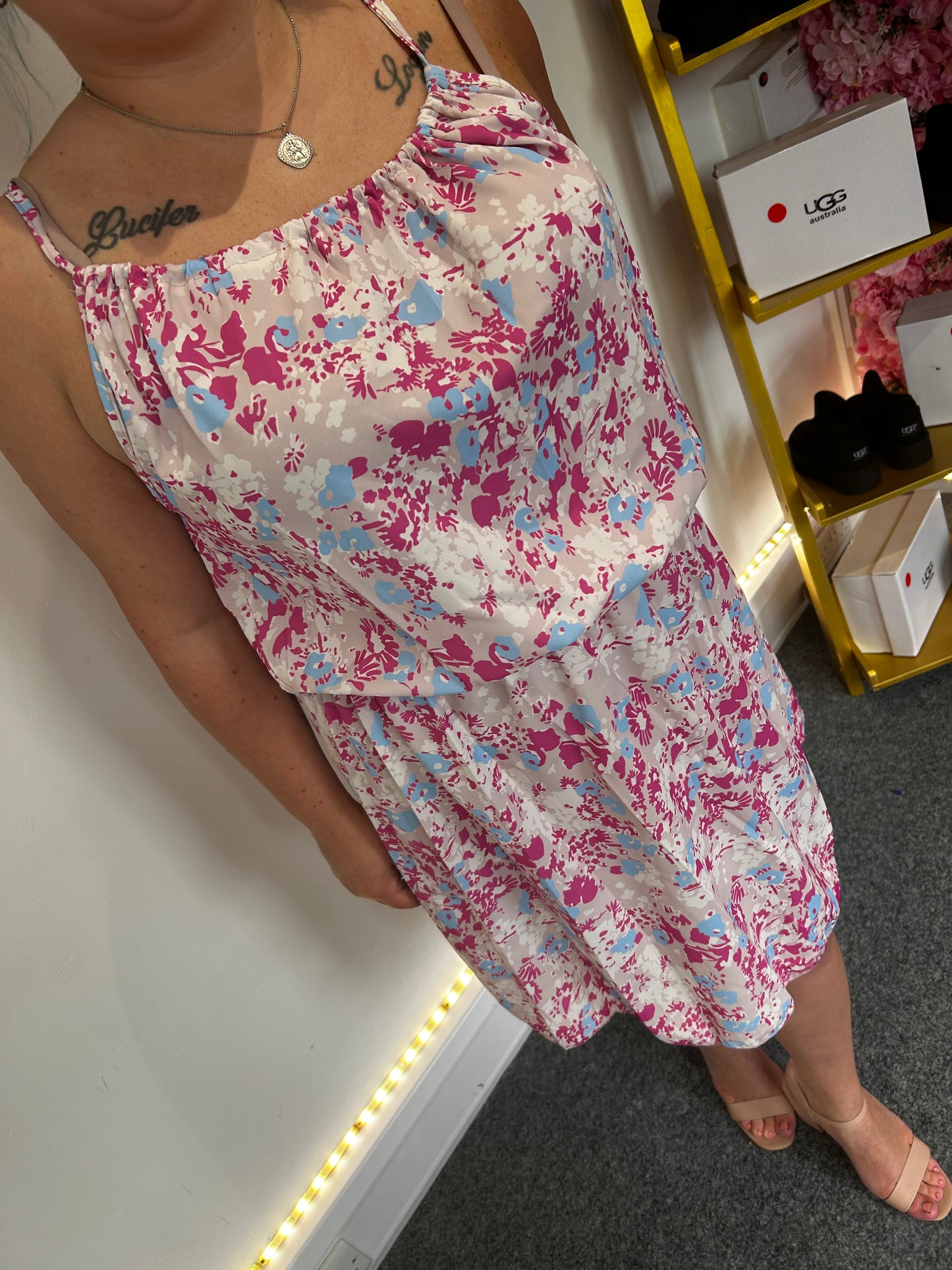 MARIA ABSTRACT PATTERNED DRESS-PINK
