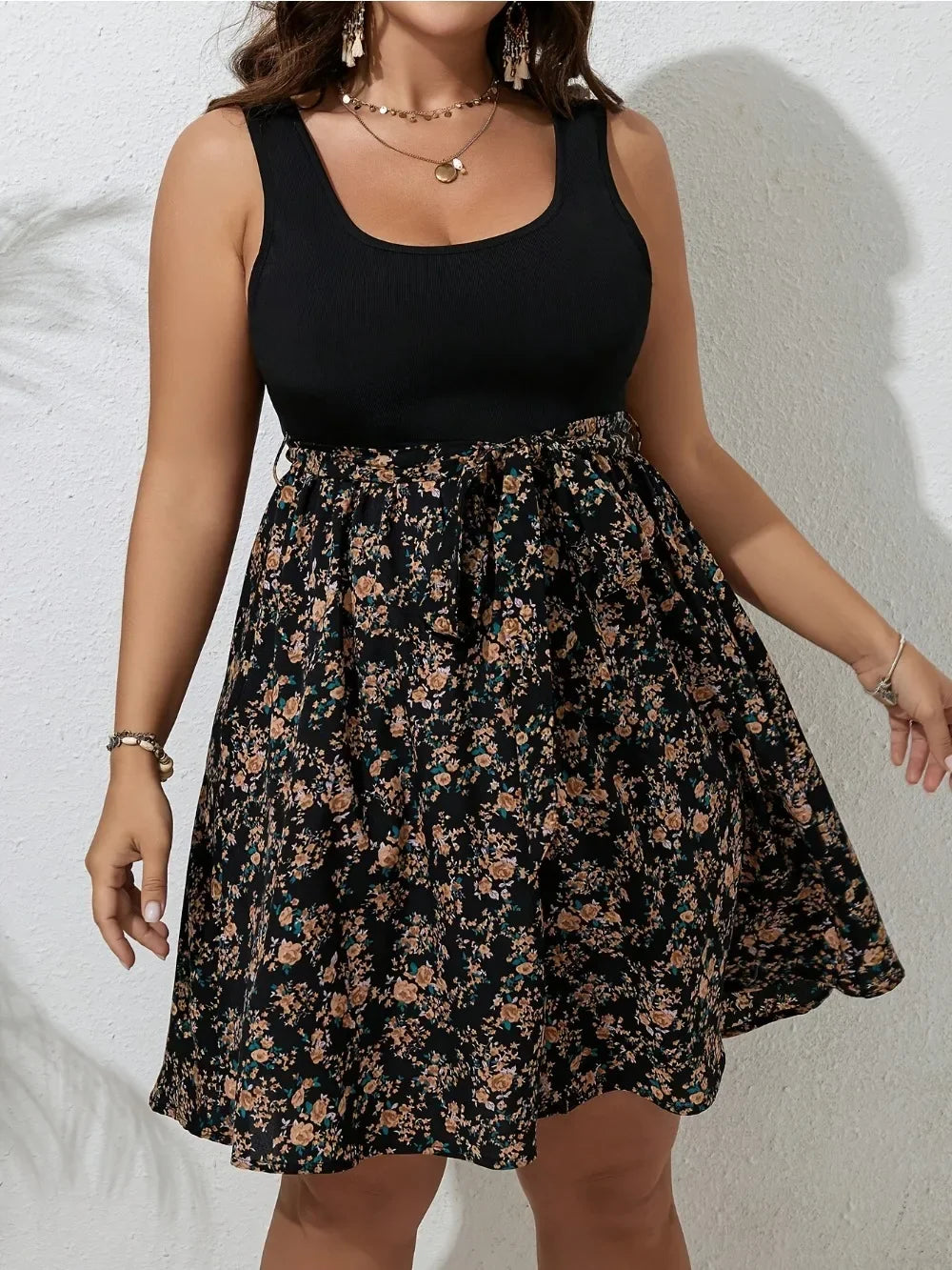 Plus Size Summer Dress Knit Floral Printed Dresses