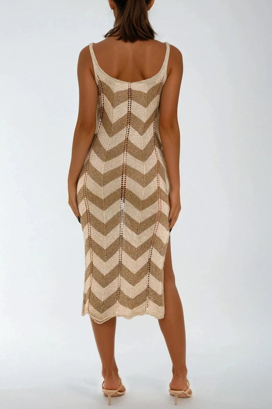 Beige Beach Knitted Midi Dress-1