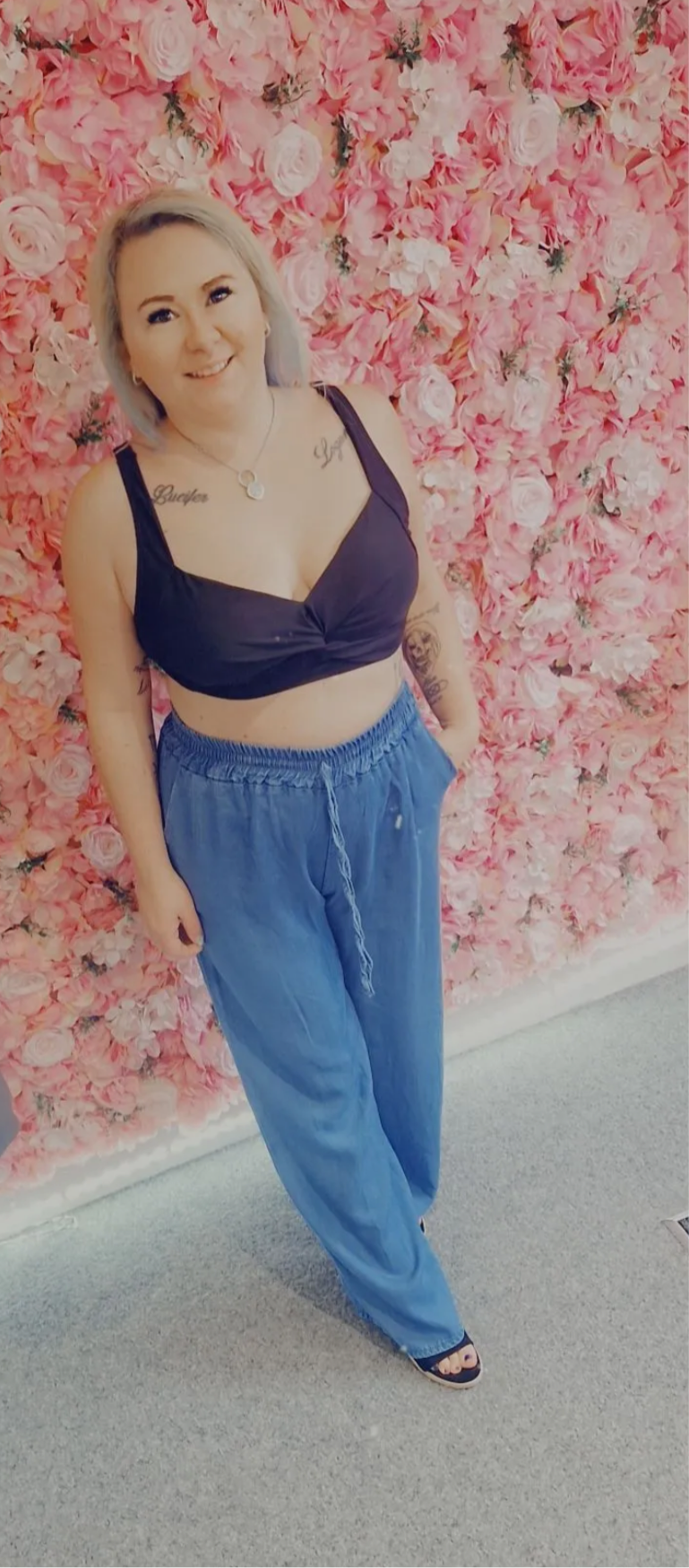 Zarina Wide Leg Pocket Detail Trousers-Blue
