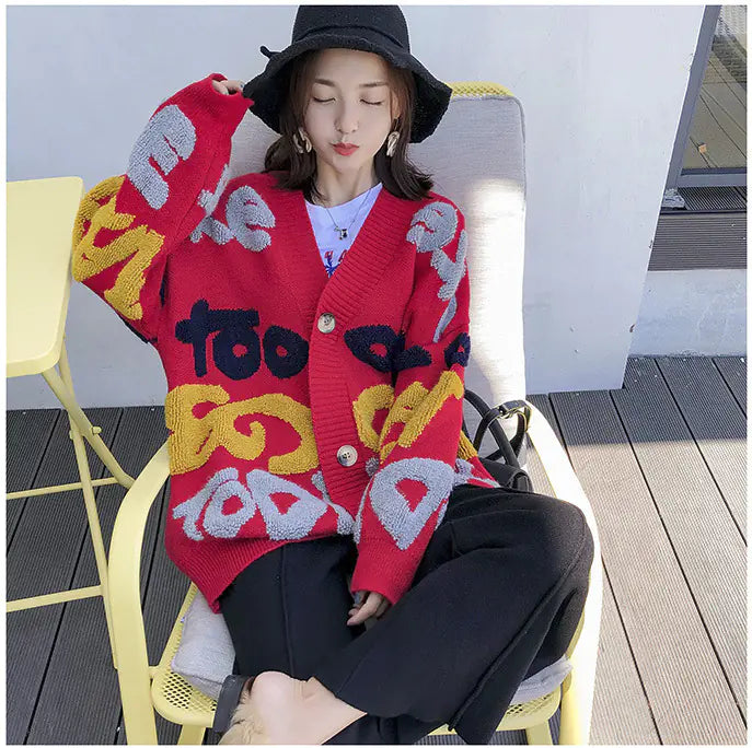 Korean Style Mid-Length Loose Knit Sweater Coat