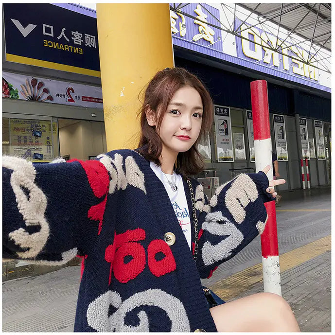 Korean Style Mid-Length Loose Knit Sweater Coat