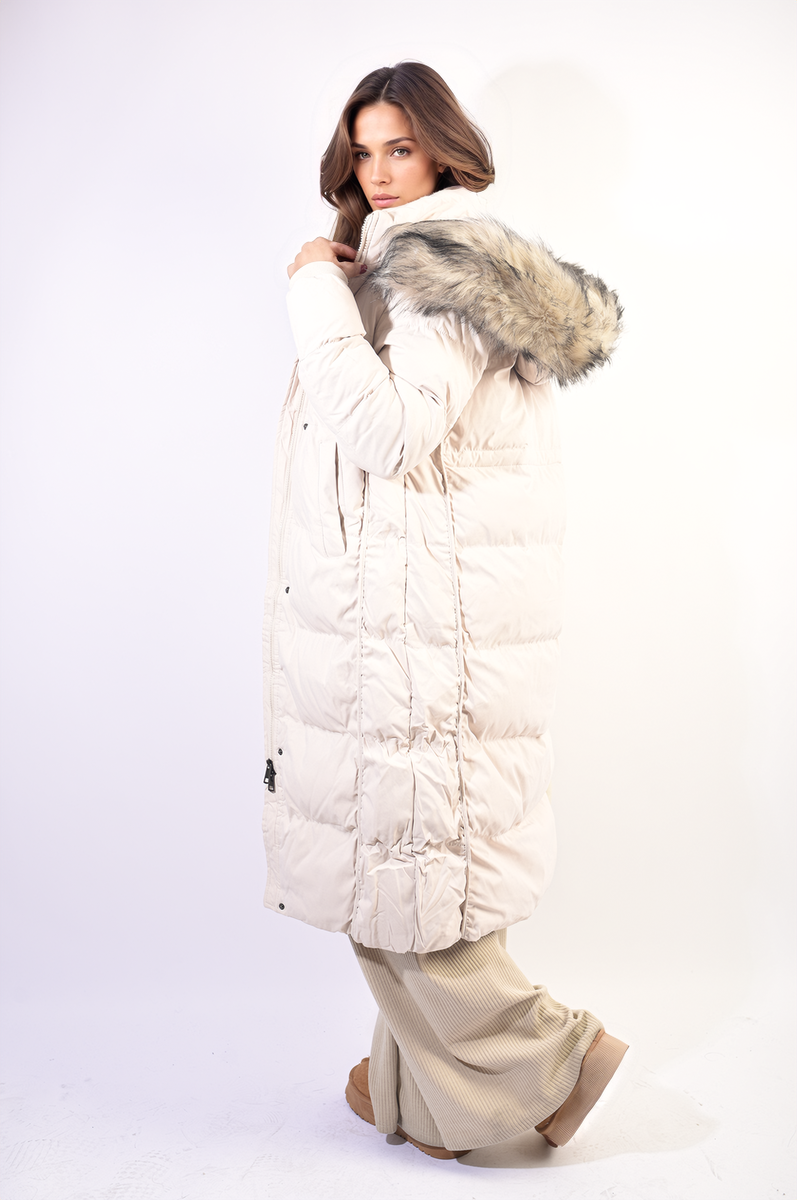Longline Faux Fur Hooded Puffer Jacket-6