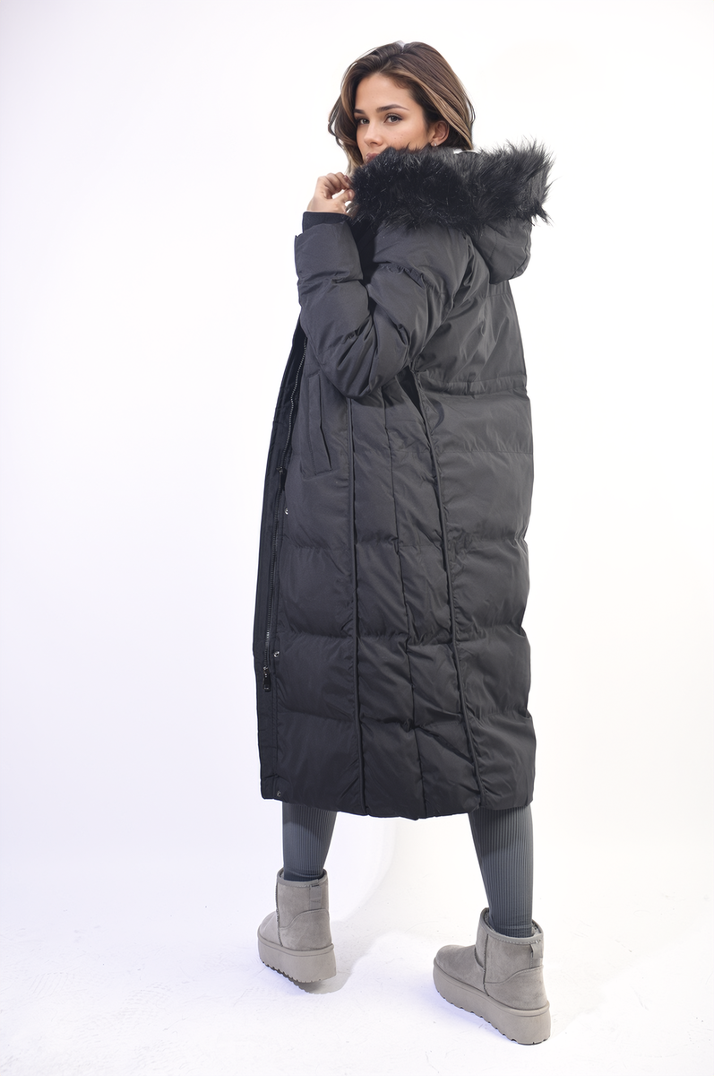 Longline Faux Fur Hooded Puffer Jacket-2