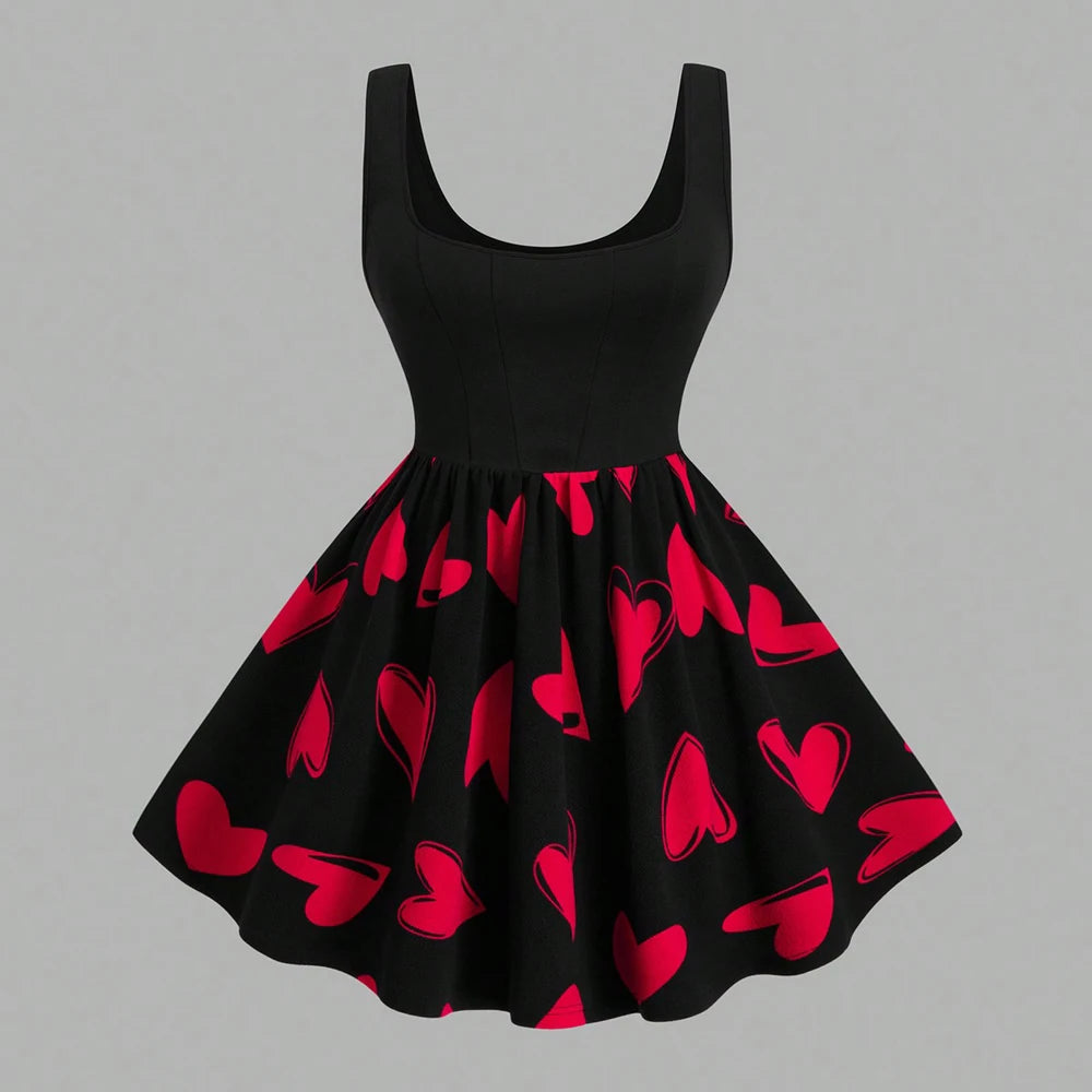 Plus Size Women's Sleeveless Red Heart Dress