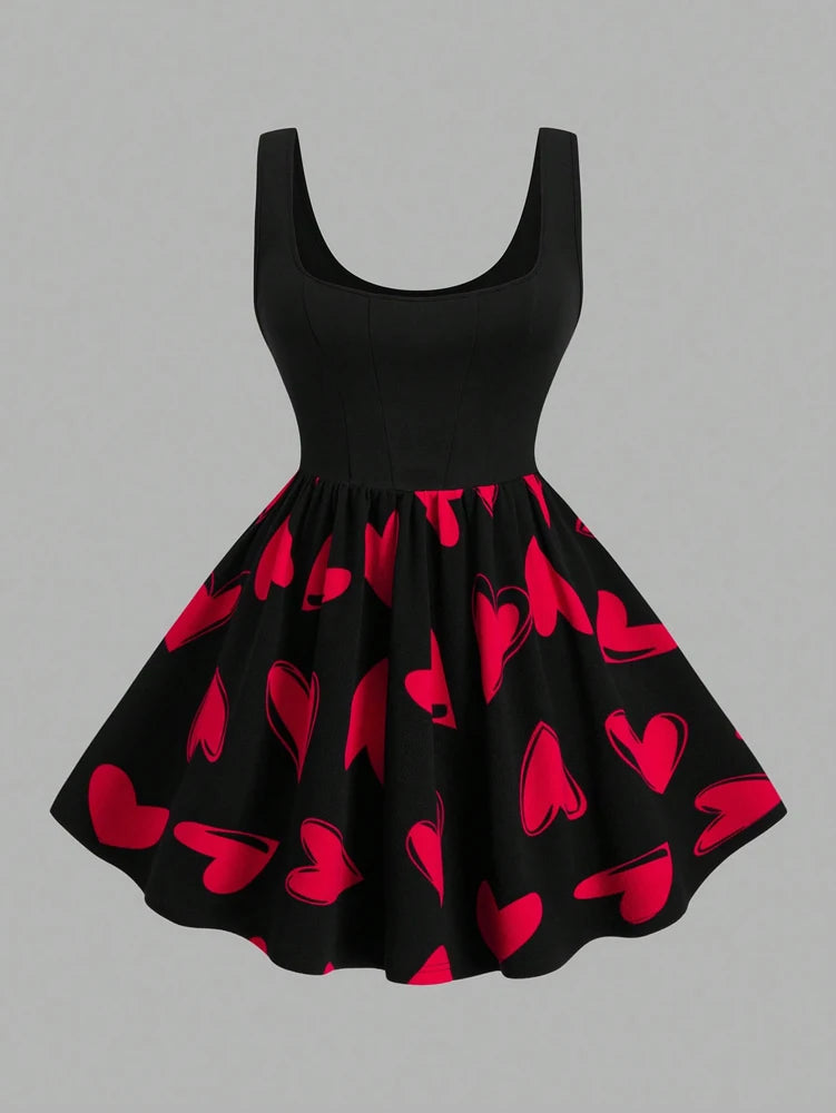 Plus Size Women's Sleeveless Red Heart Dress