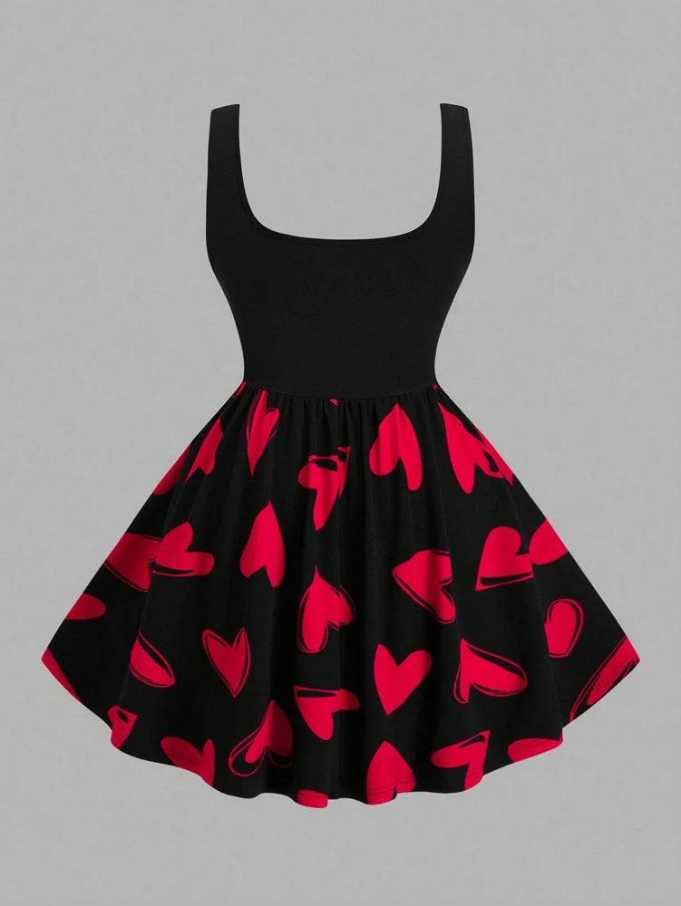 Plus Size Women's Sleeveless Red Heart Dress