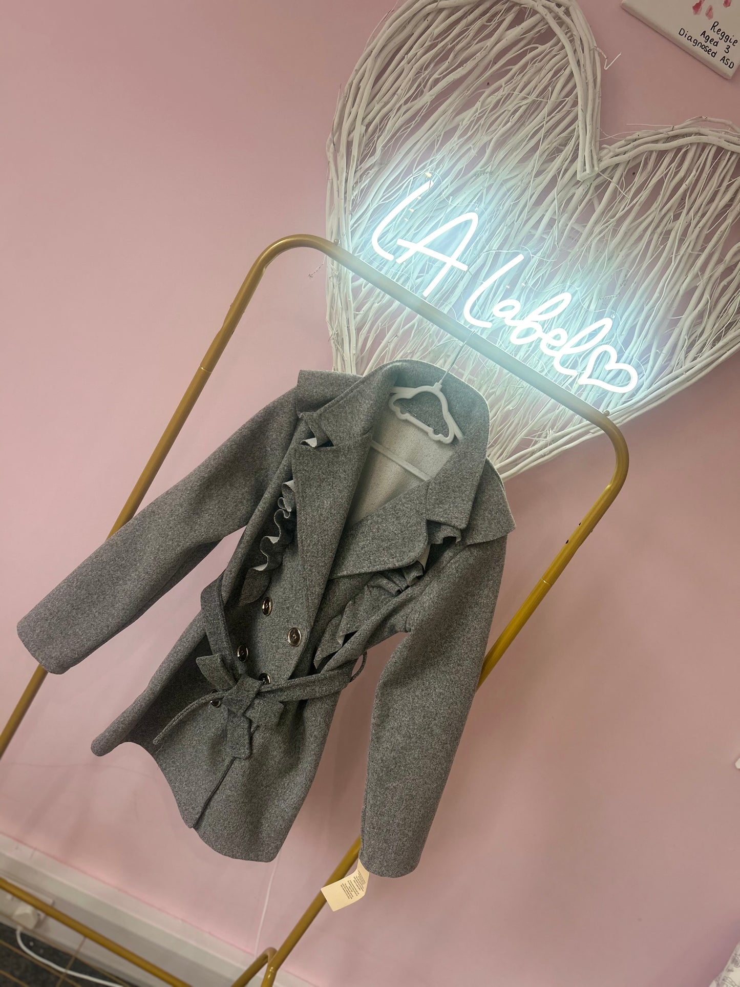 Italian Elegance: Grey Ruffle Coat for Girls