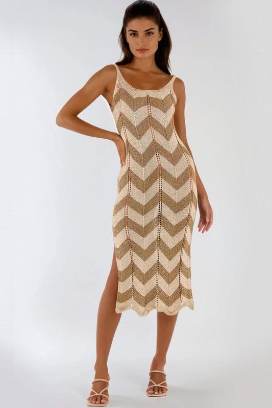 Beige Beach Knitted Midi Dress-0