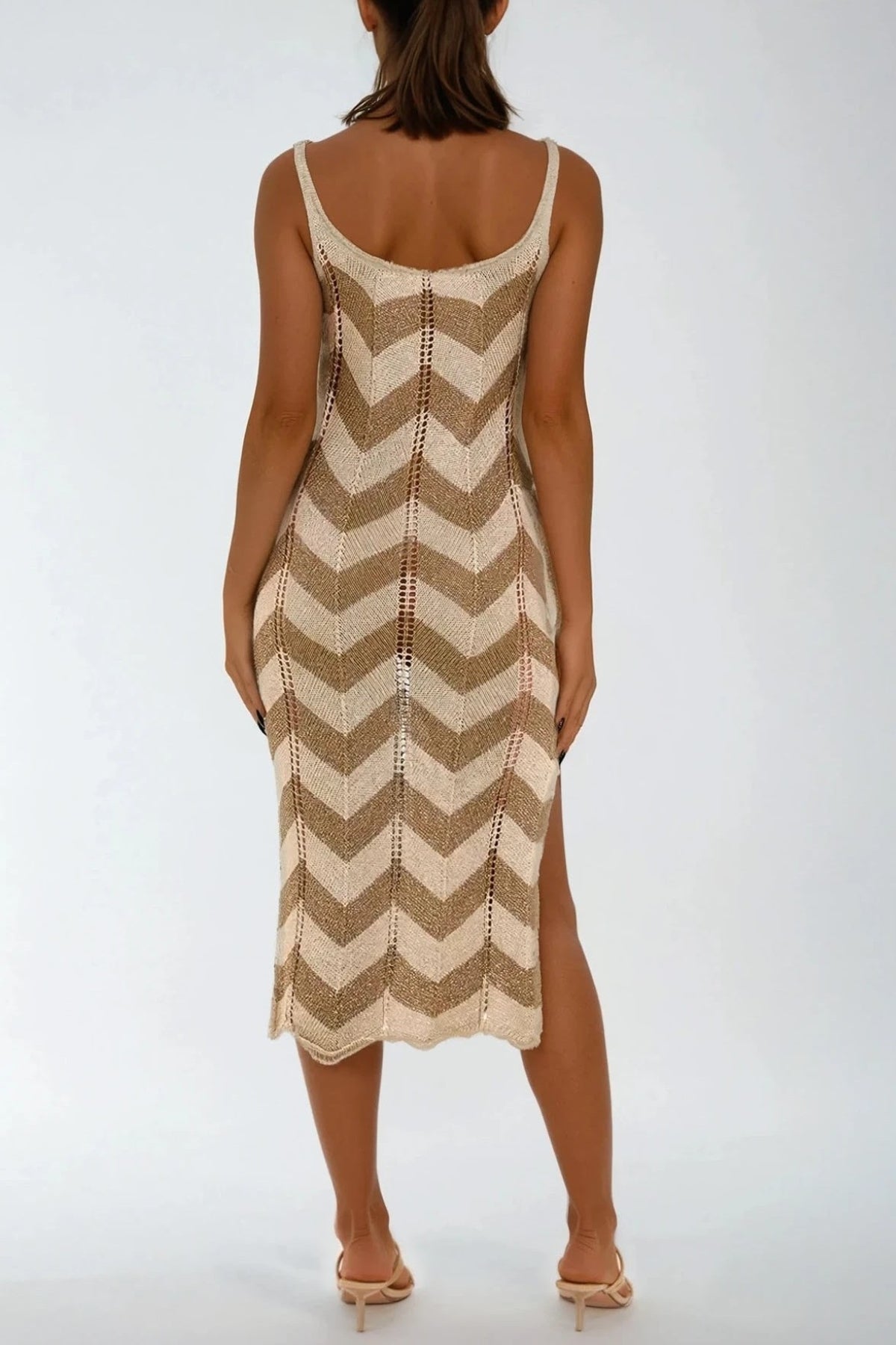 Beige Beach Knitted Midi Dress-1