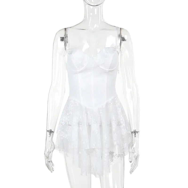 Slim Fit Lace Lotus Leaf Dress