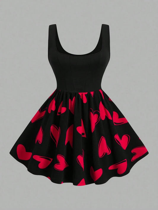Plus Size Women's Sleeveless Red Heart Dress