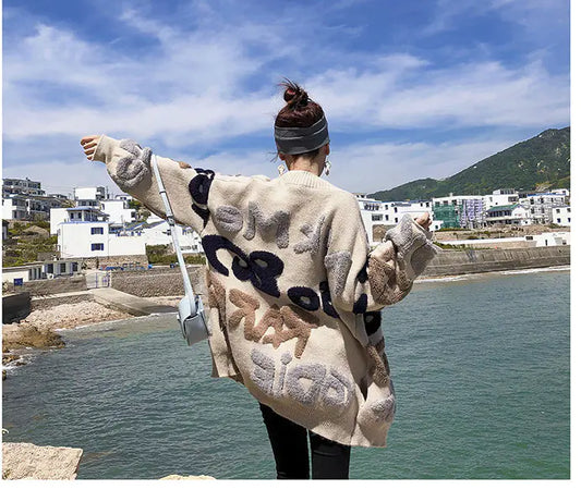 Korean Style Mid-Length Loose Knit Sweater Coat