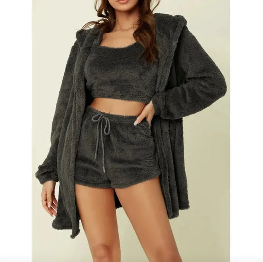 3-Piece Plush Winter Hooded Set