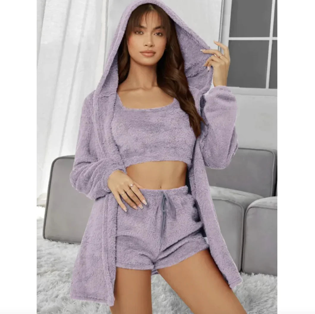 3-Piece Plush Winter Hooded Set