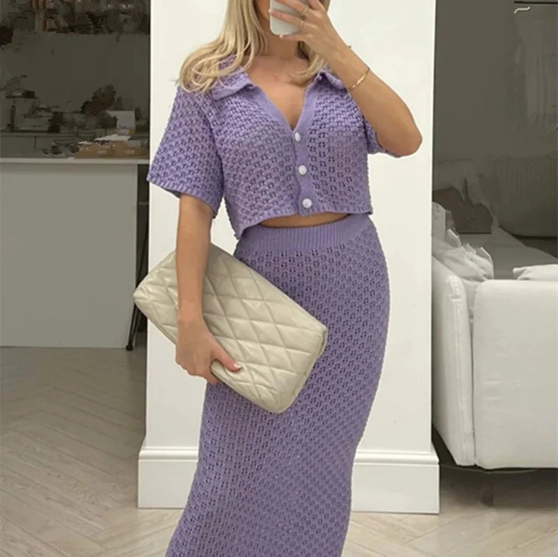 Crochet Two-Piece Skirt Set Cardigan & Skirt