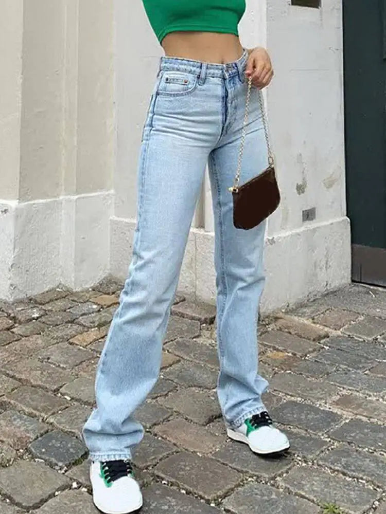 Light Blue High-Waist Stretch Denim Jeans for Women
